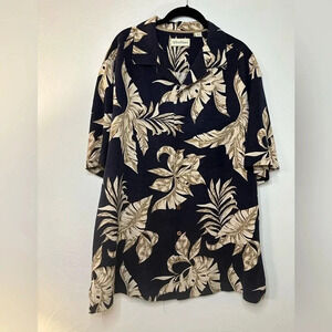 Caribbean Hawaiian 100% Silk Shirt Size XLT Black Tropical Floral Beachy